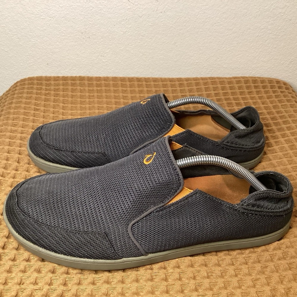 Olukai Nohea Mesh Mens Sz 11.5 Shoes Sneakers Gray Yellow Slip On Casual Comfort